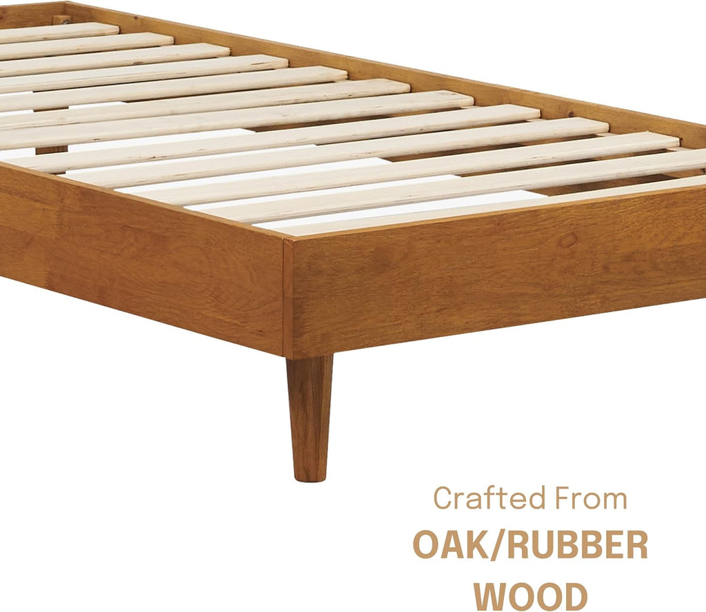 Fly Wooden Bed Frame Without Headboard, Solid Wood Foundation with Silent Slats and Wood Central Supports, 350 Lb