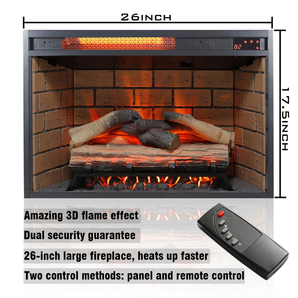 With 3D Flame Effect and Door Sensor - Entertainment Center with 26 inch Electric Fireplace - Media Entertainment