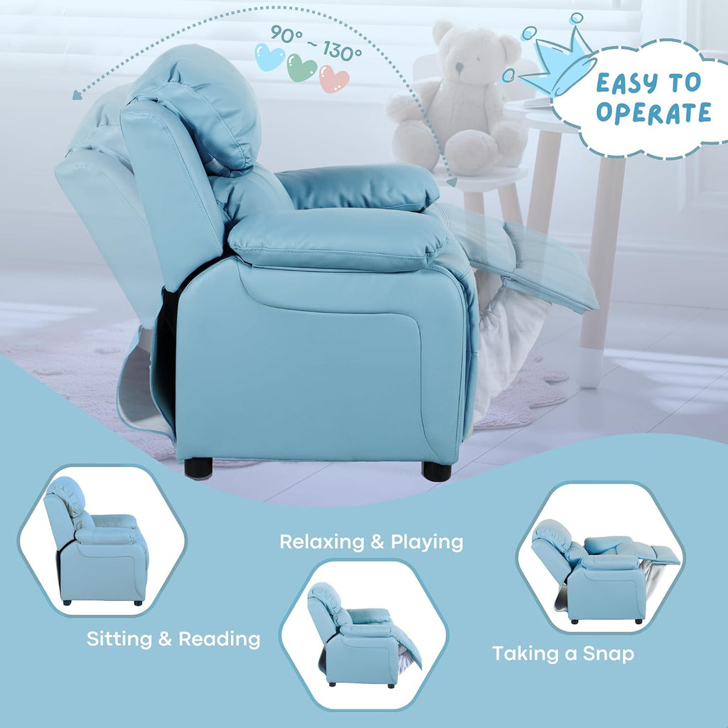 Kids Recliner Chair Storage Arms Reclining Toddler Push Back Sofa Ages 2-8