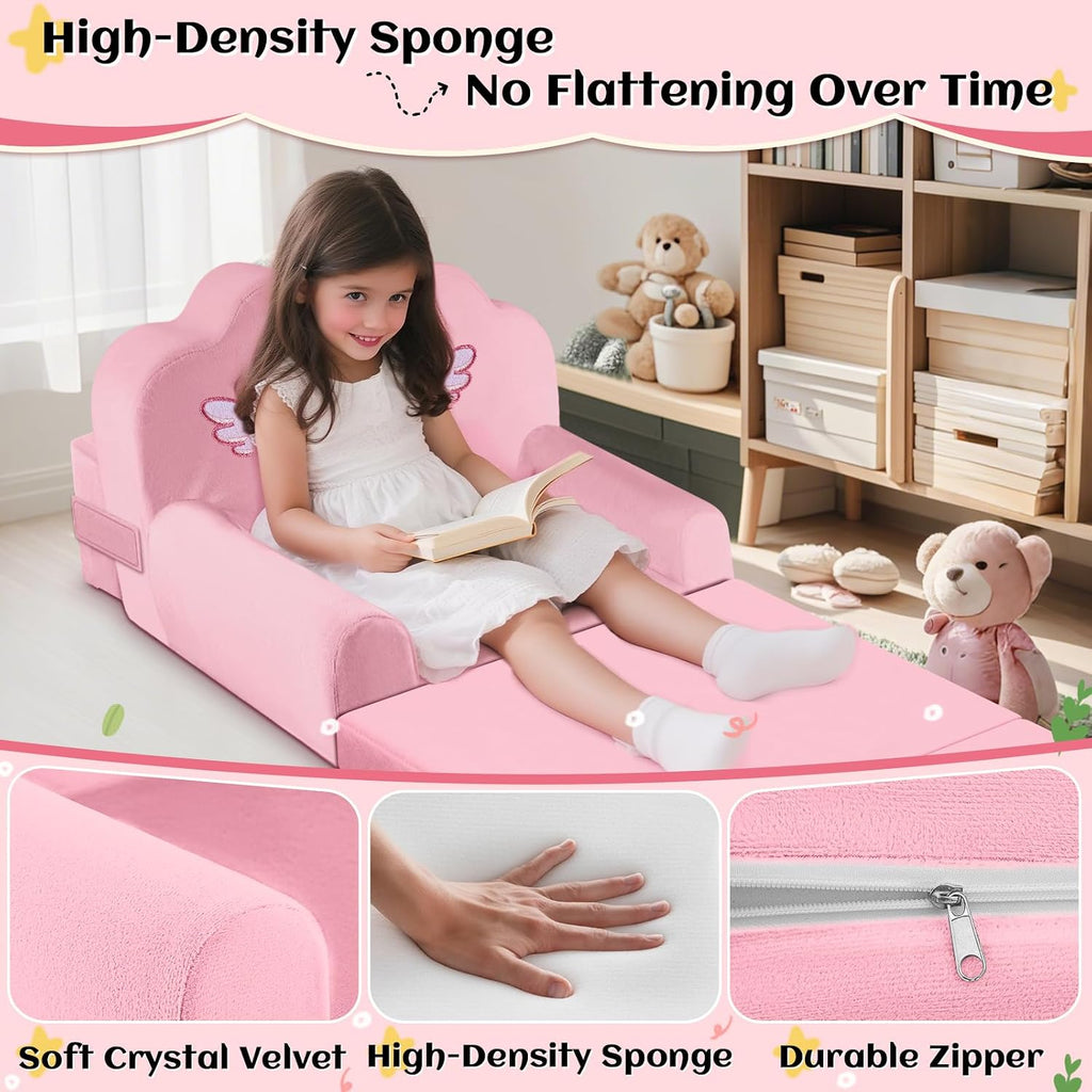 Crown Kids Couch Comfy Toddler Chair, in-1 Fold Mini Sofa