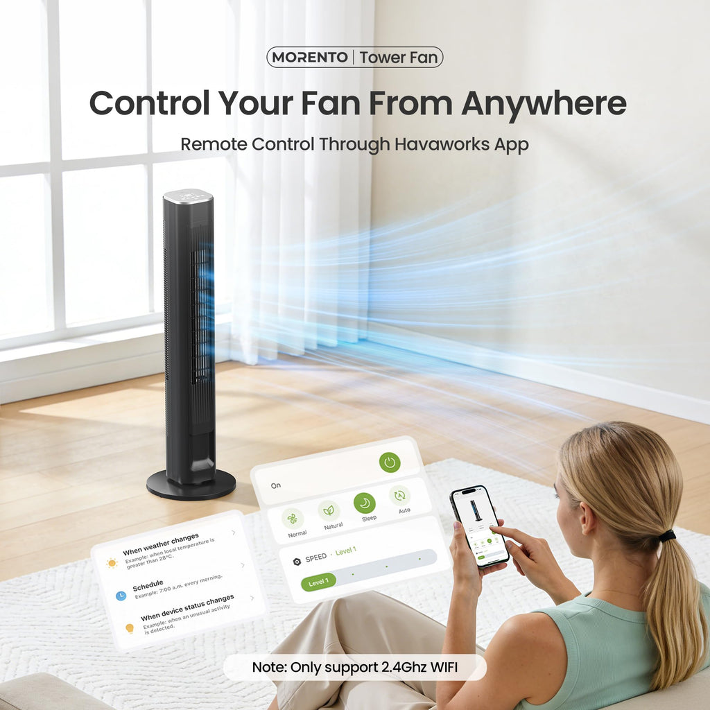 43'' Smart Tower Fan , 90°oscillating, 12H Timer, Black