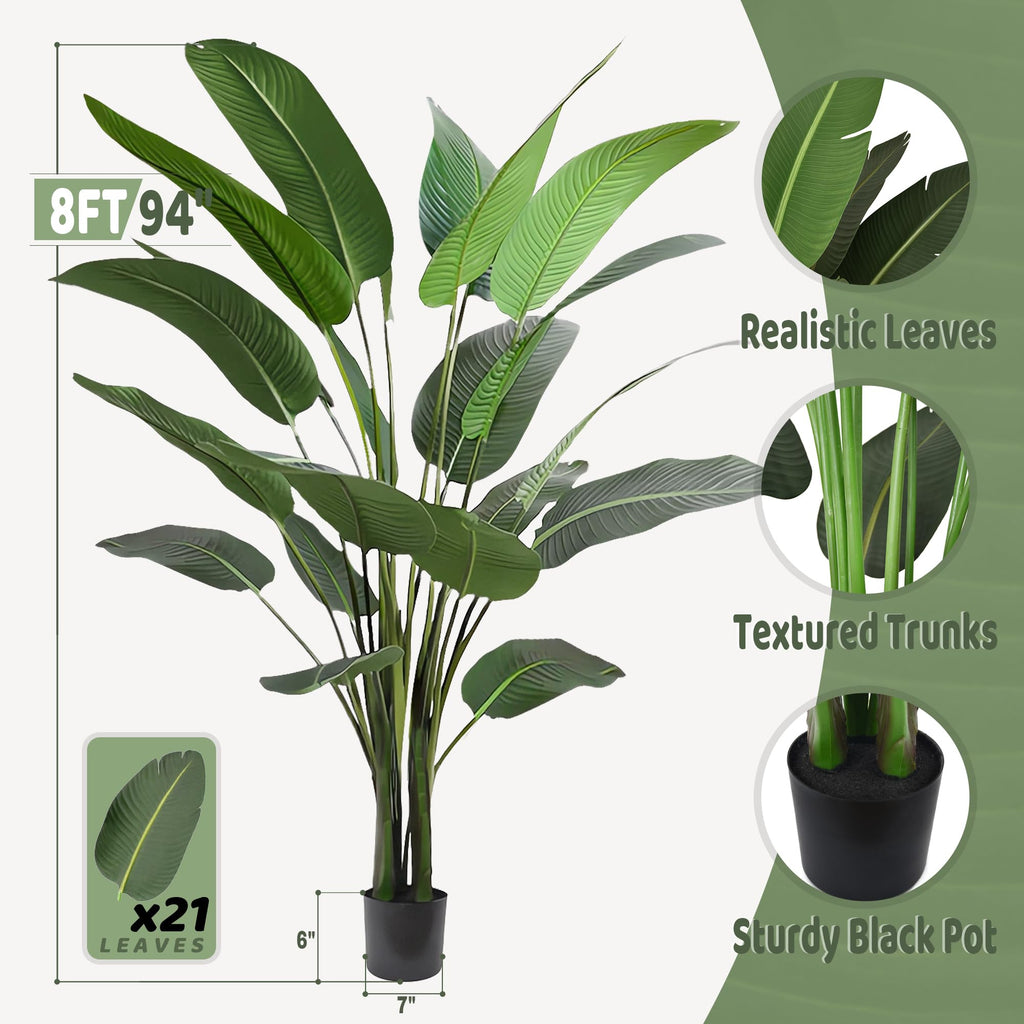 Artificial Bird of Paradise Tree 8FT with 21 Thick Matte Leaves