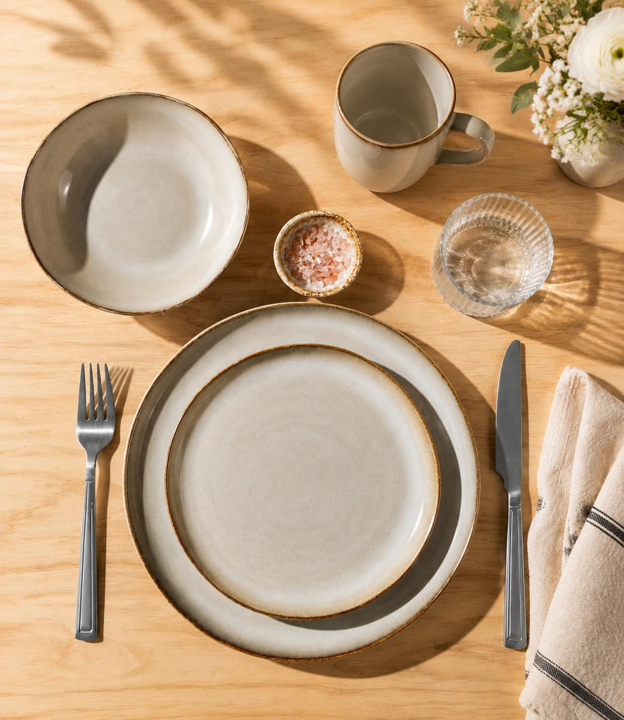 Stoneware Dinnerware Sets for 6,18 Piece Rustic Plates and Bowls Set