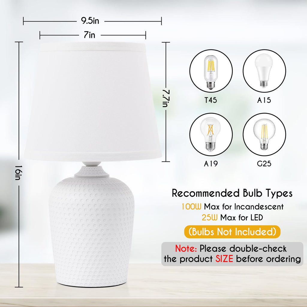 16'' Table Lamps Set of 2, Bedside Nightstand Lamp White