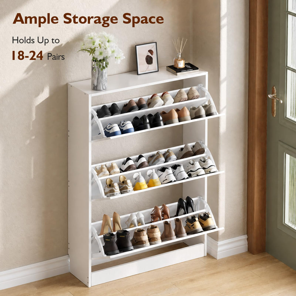 Shoe Storage Cabinet with 3 Flip Drawers Slim, White