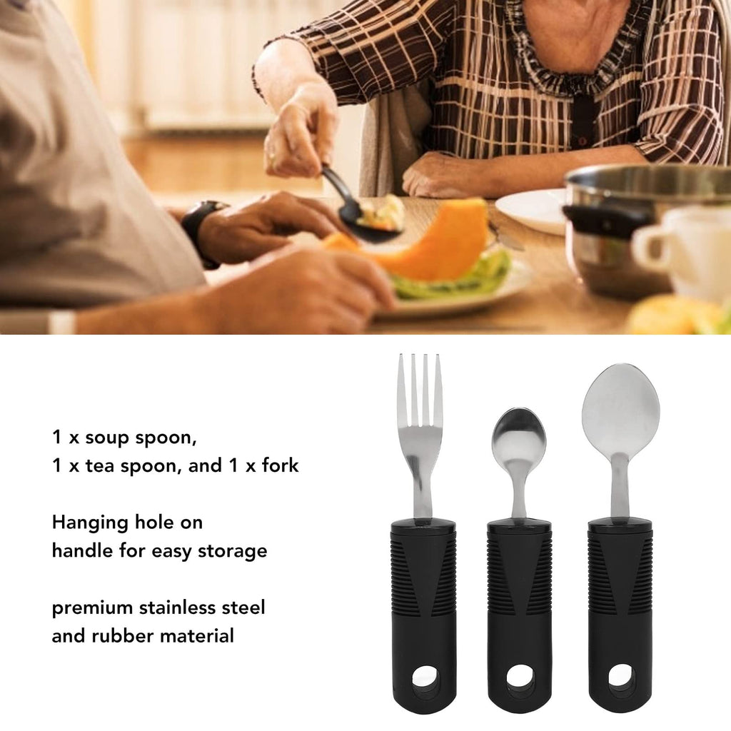 Adaptive Weighted Utensils with Wide Non-Slip Handles - Stainless Steel Fork, Teaspoon, Tablespoon - Parkinson's