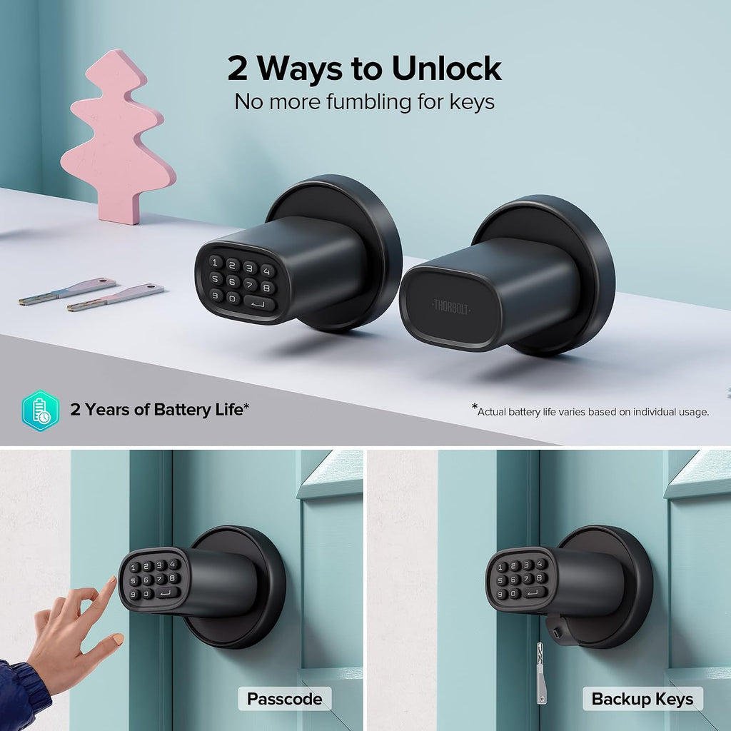 Door Knob with Keypad Keyless Entry for Interior, Black