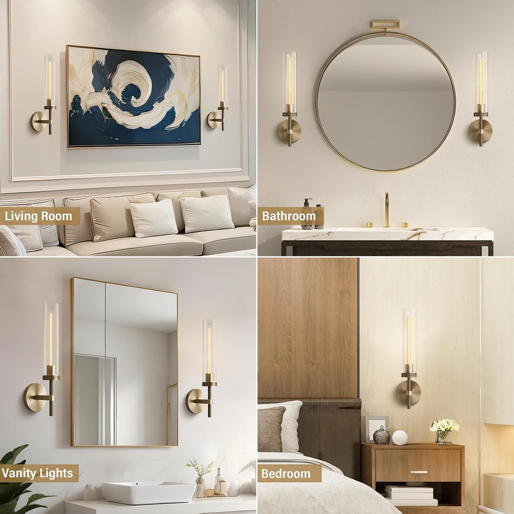 Brass Wall Sconces Set of Two, 19" Knurling Gold sconces Wall Lighting, Bathroom Vanity Light Fixtures, Modern Wall