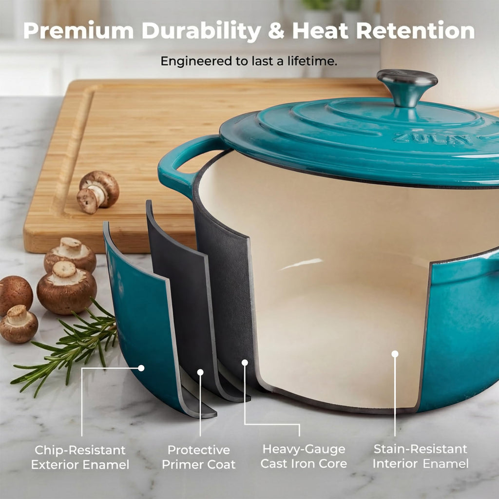 6.4QT Enameled Cast Iron Dutch Oven Pot with Lid, Heavy-Duty Soup Pot for Stews, Braising, Roasting & Sourdough Bread