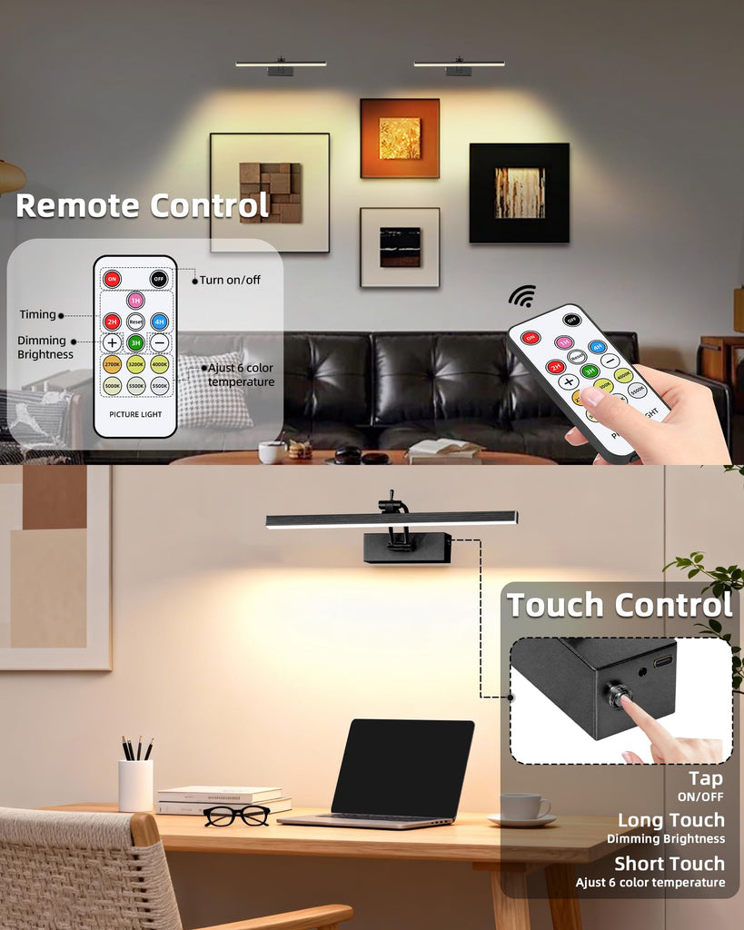 4 Pack 16-Inch Picture Light with Remote, 5200mAh Battery Operated
