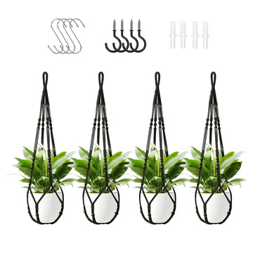 Macrame Plant Hanger Indoor Set of 4 with 8 Hooks, Indoor Outdoor Hanging Planter for Plants Holder with Decorative