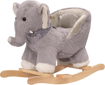 My Baby Rocking Elephant with Seat, Plush Stuffed Pony Rocker for Toddlers 1-3, Baby Rocker with Sweet Music, Wooden