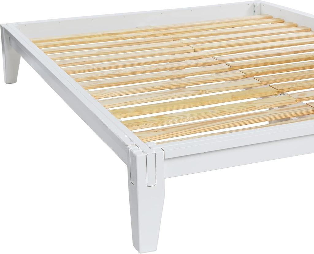 Yume Modern Solid Wood Platform Bed with Japanese Joinery, White, Queen