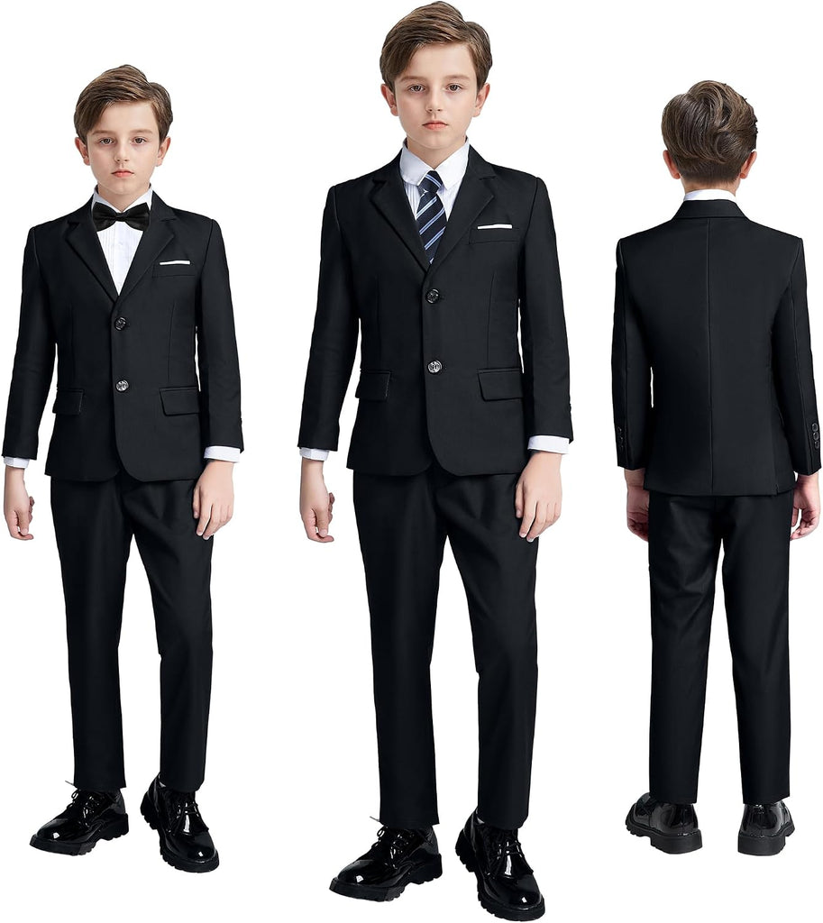 Boys Formal Suits Slim Fit 5 Piece Kids Jacket Pants Set with Shirt Tie
