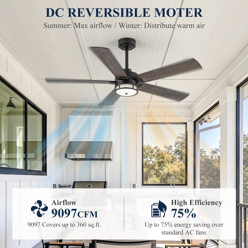 52 Inch Outdoor Waterproof Ceiling Fan with Light