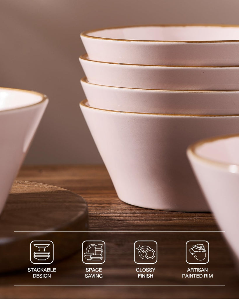 Saturn Dinnerware Sets, Ceramic Dishes for 4, Rimmed Plates, Bowls
