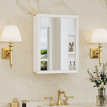 14 x 18 White Recessed Medicine Cabinet with Mirror, Assembly Required, Medicine Cabinet, Stepless Adjustable