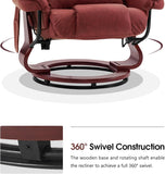 Modern Reclining Swivel Lounge Chair and Ottoman — Burgundy Faux Leather