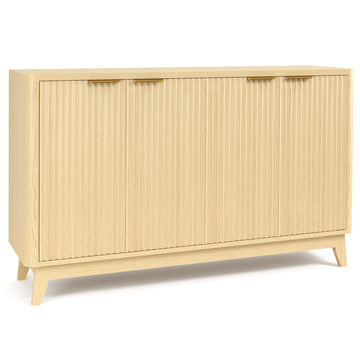 57" Fluted Sideboard Buffet Cabinet with Aesthetic Curved Profile, 4-Door Credenza Storage Cabinet Entryway Console