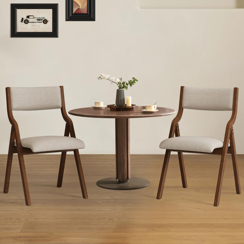 Padded Folding Chairs 2 Pack, Solid Wood Frame, 18" Seat Height, Ergonomically Designed Back and Cushion, Easy Carry, No