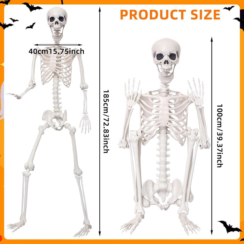 5.9Ft Halloween Skeleton with Movable Joints Plastic Skeleton Lawn Porch Decor - Set of 2