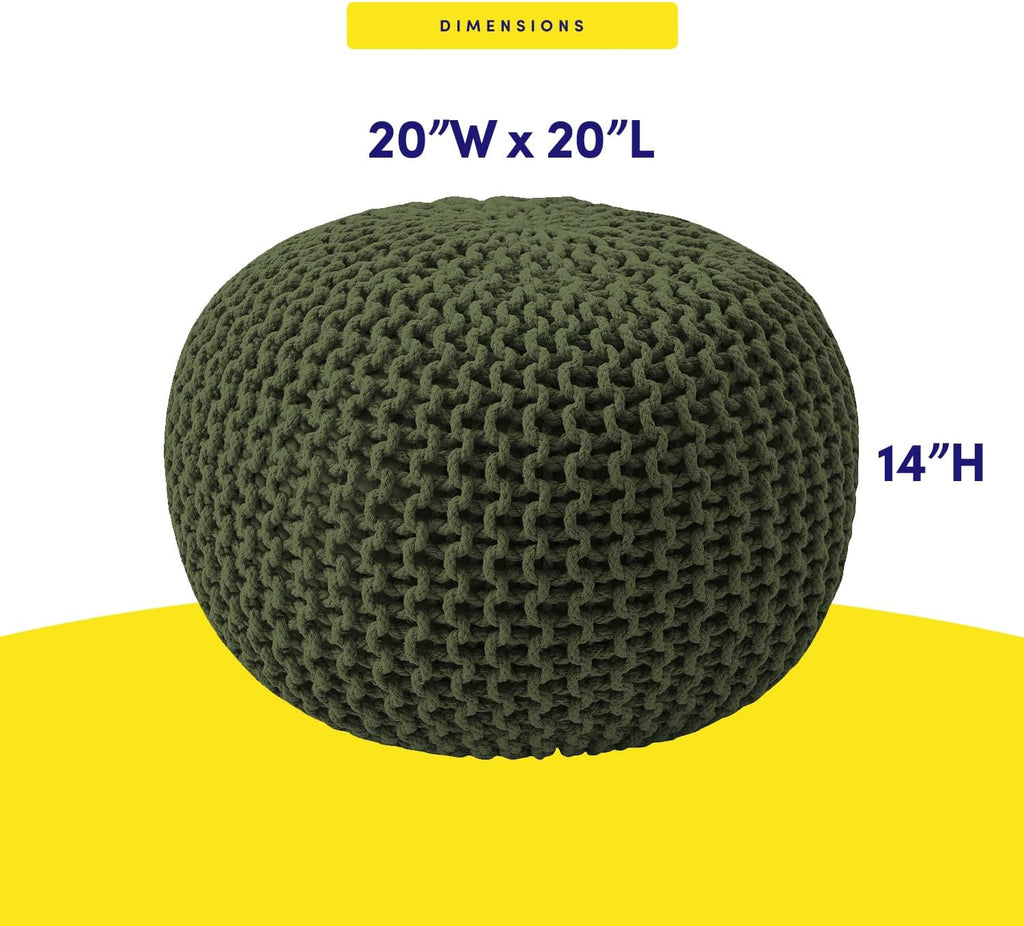 Pouf Ottoman Foot Rest Stuffed - 20" Diameter x 14" Tall Cozy Floor Pouf & More - 100% Cotton Knit Shell, EPS Bead