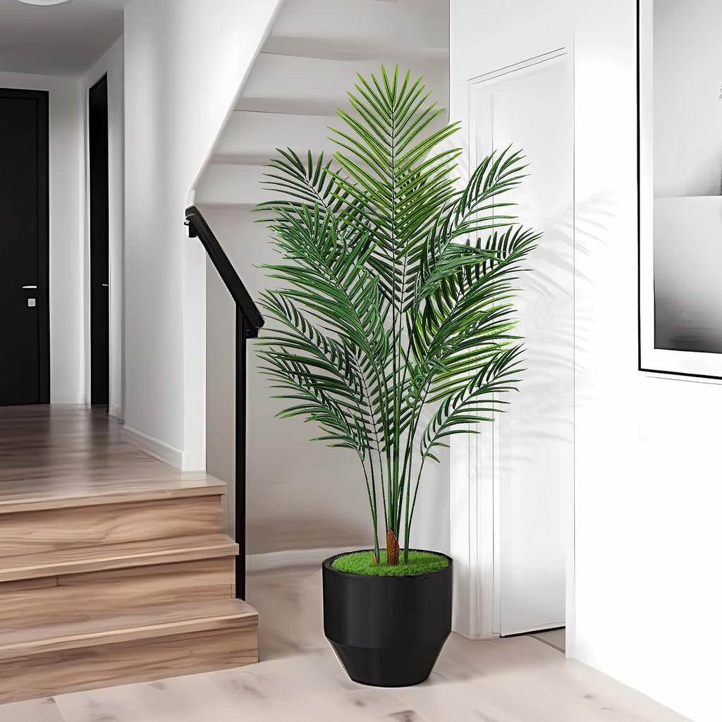 Artificial Palm Tree Outdoor 5ft, Large Fake Tropical Areca Palm Tree with 13 Trunks, Tall Faux Floor Plants