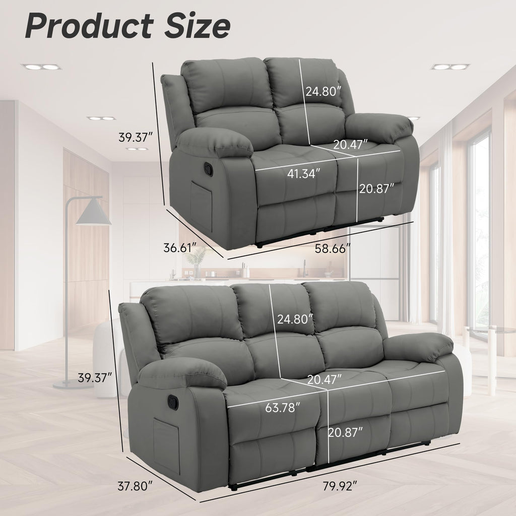 Reclining Couch Sofa Set Anti-Scratch Leather Recliner Sofa Beige