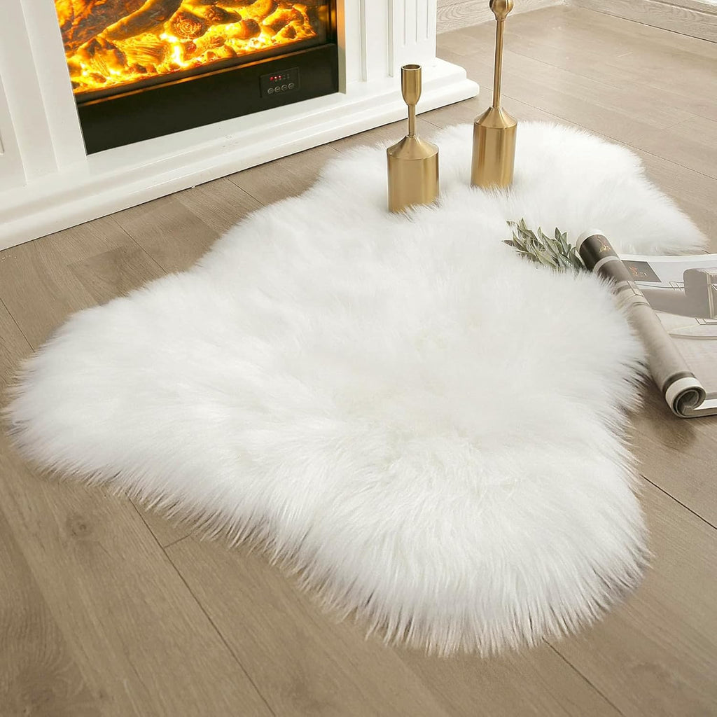 Ashler Faux Fur Rug, Fluffy White Small Sheepskin Rug, Ultra Soft 2x3 Ft Mat, Machine Washable Shag Mats, Nursery