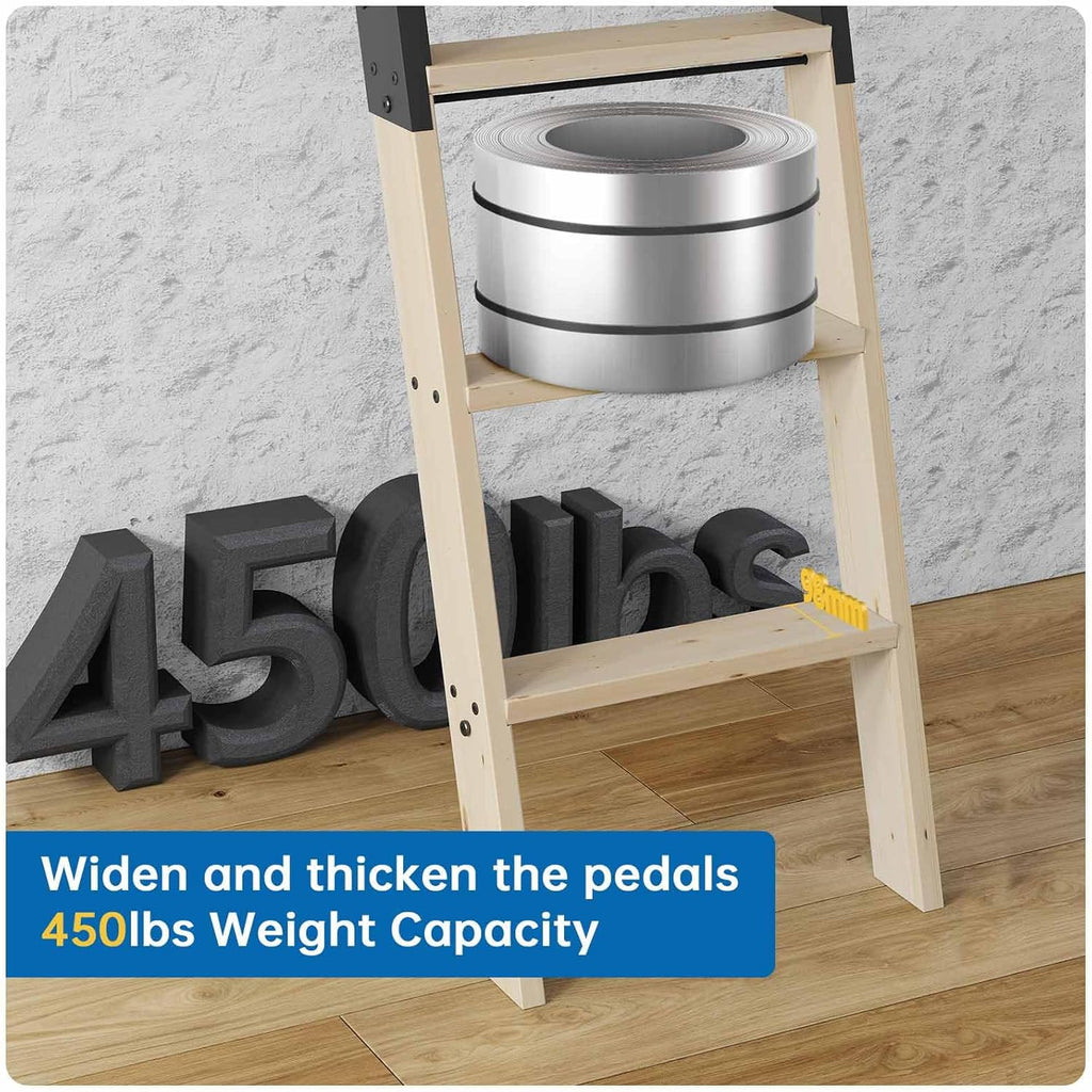 Rolling Library Ladder 8ft,450lbs Capacity,7 Steps with Build-in Handrail,Solid Wood,Easy Assembly for Loft Bookshelf