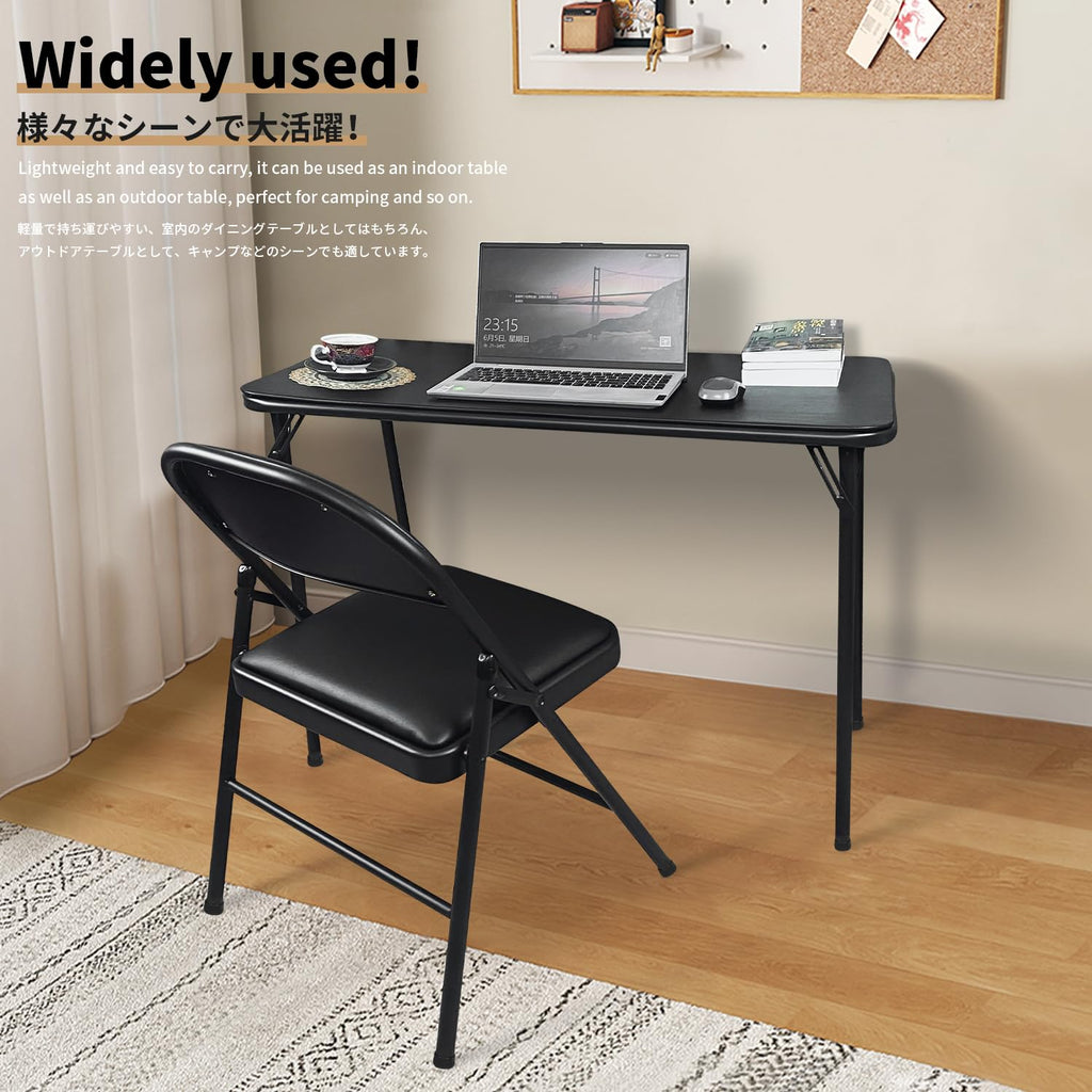 Folding Card Table and Chairs Set for Indoor Outdoor, 2 Pack, Black