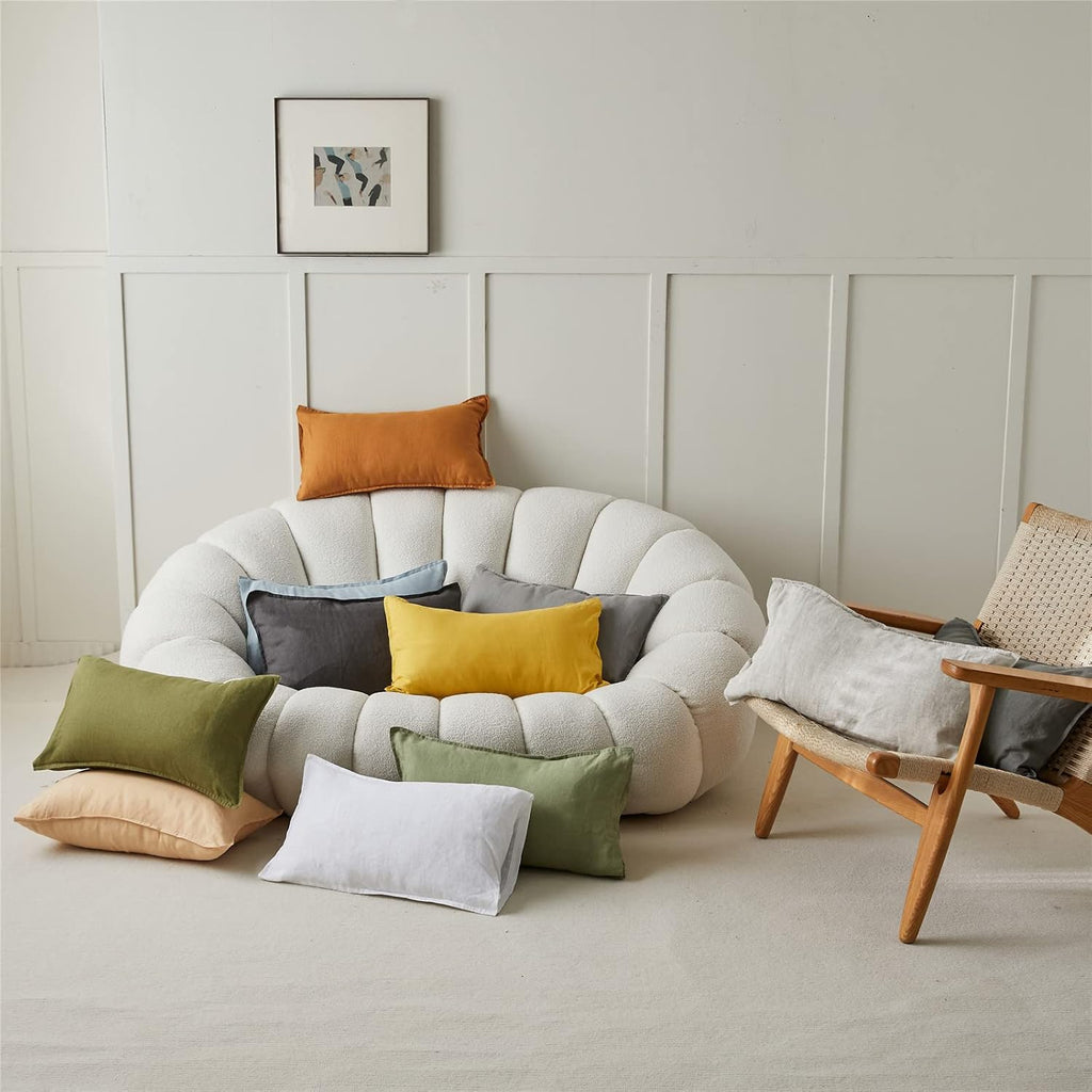 100% Linen Lumbar Pillow Cover 12 x 20 Inches Set of 2 Rectangular Decorative Throw Cushion Cover