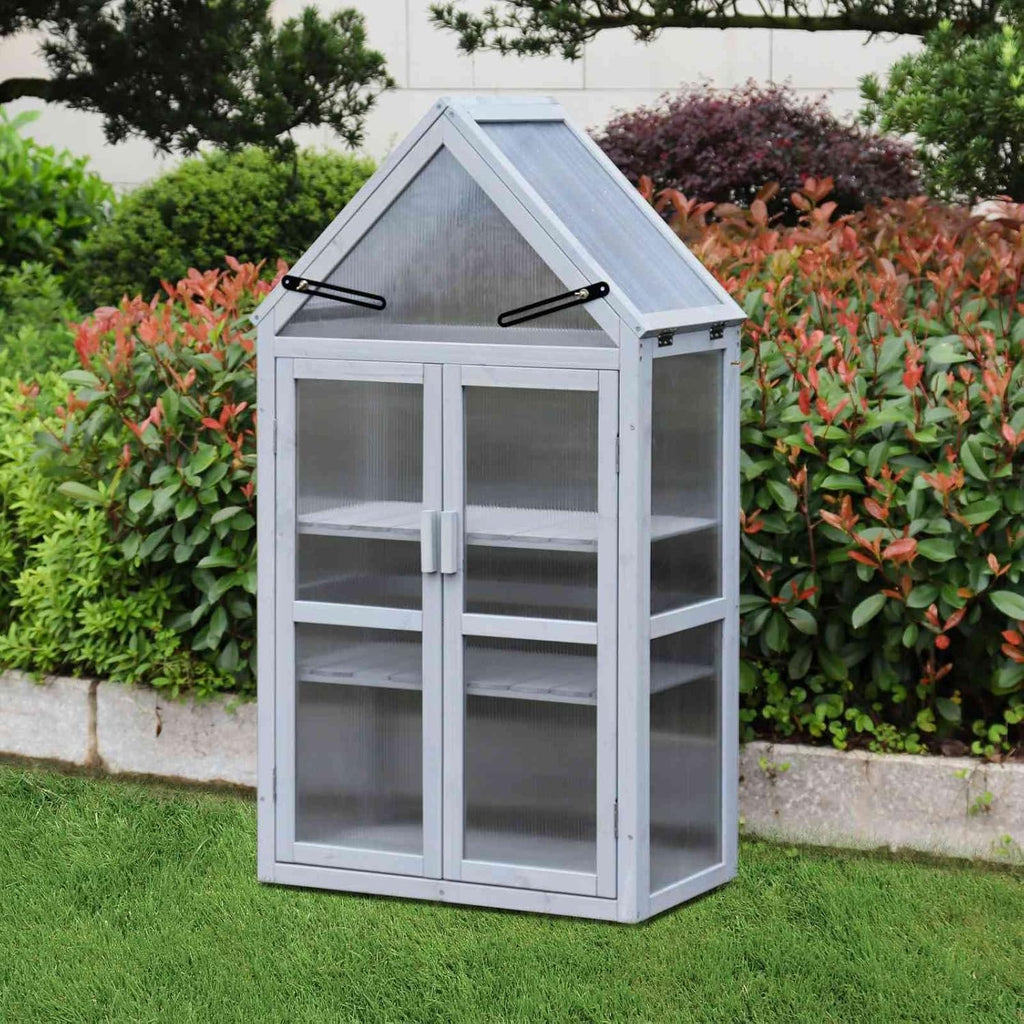 Wooden Growhouse with Adjustable Shelves, Mini Outdoor Growing Rack, Indoor Cold Frame Plant Stand