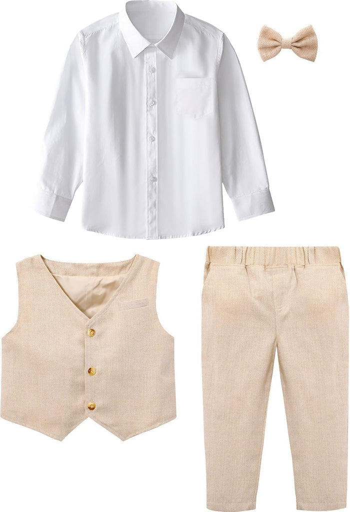 Baby Toddler Formal Suit 4pcs Vest, Shirt, Pants, Bow Tie