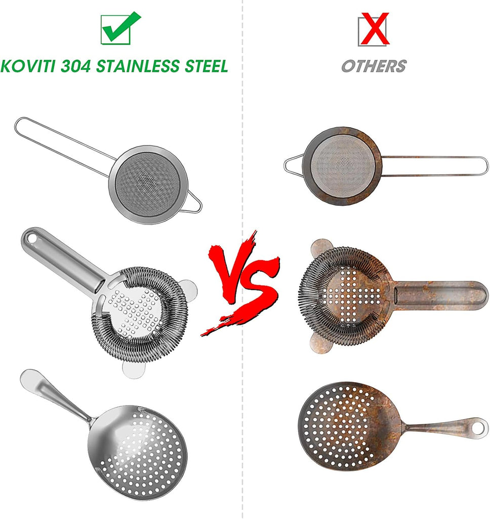 Cocktail Strainer-Stainless Steel Bar Tools Bartender Cocktail Strainer Set:Hawthorne Strainer,Julep Strainer - Set of 3