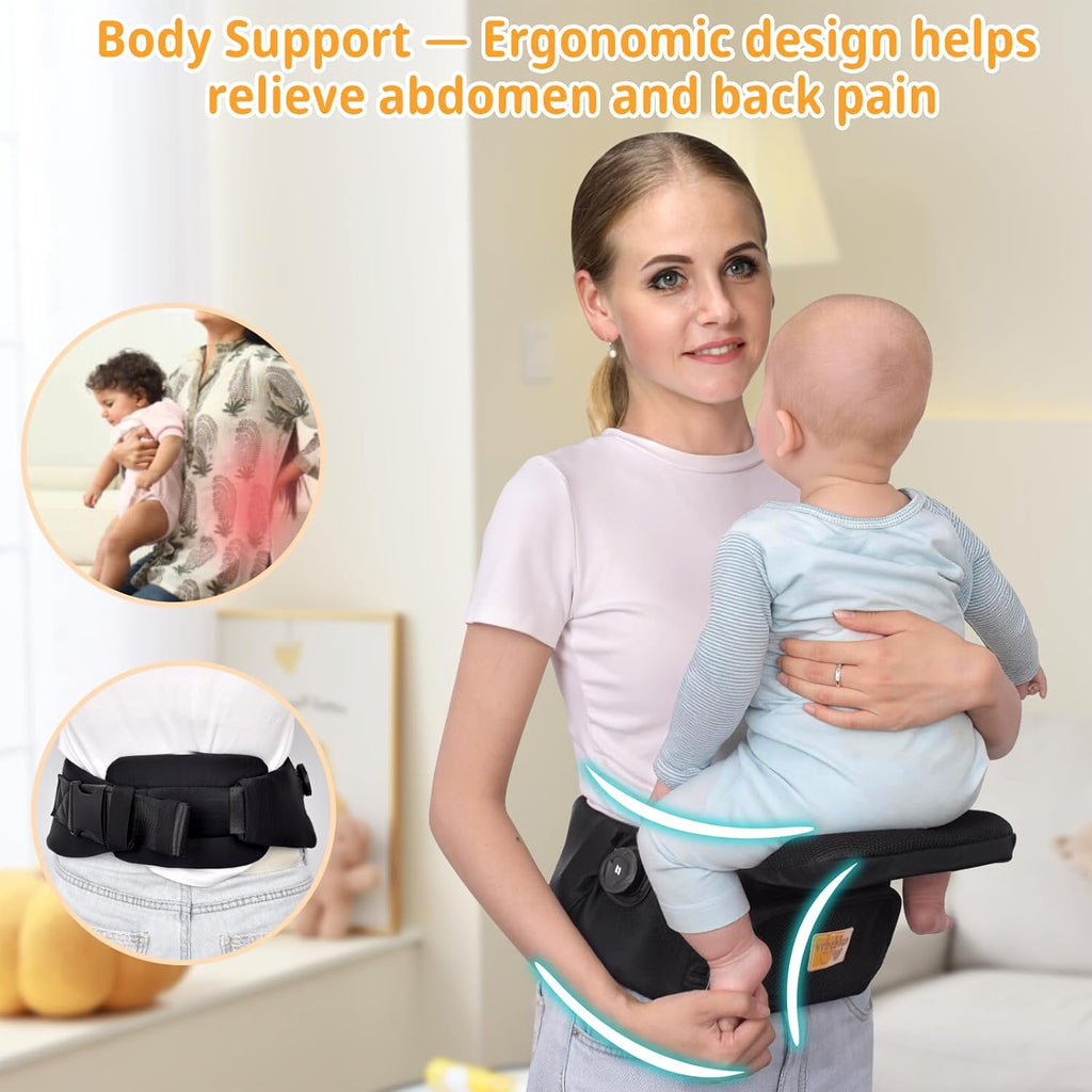 Foldable Baby Hip Seat Carrier for Newborn Infant Toddlers (Black)