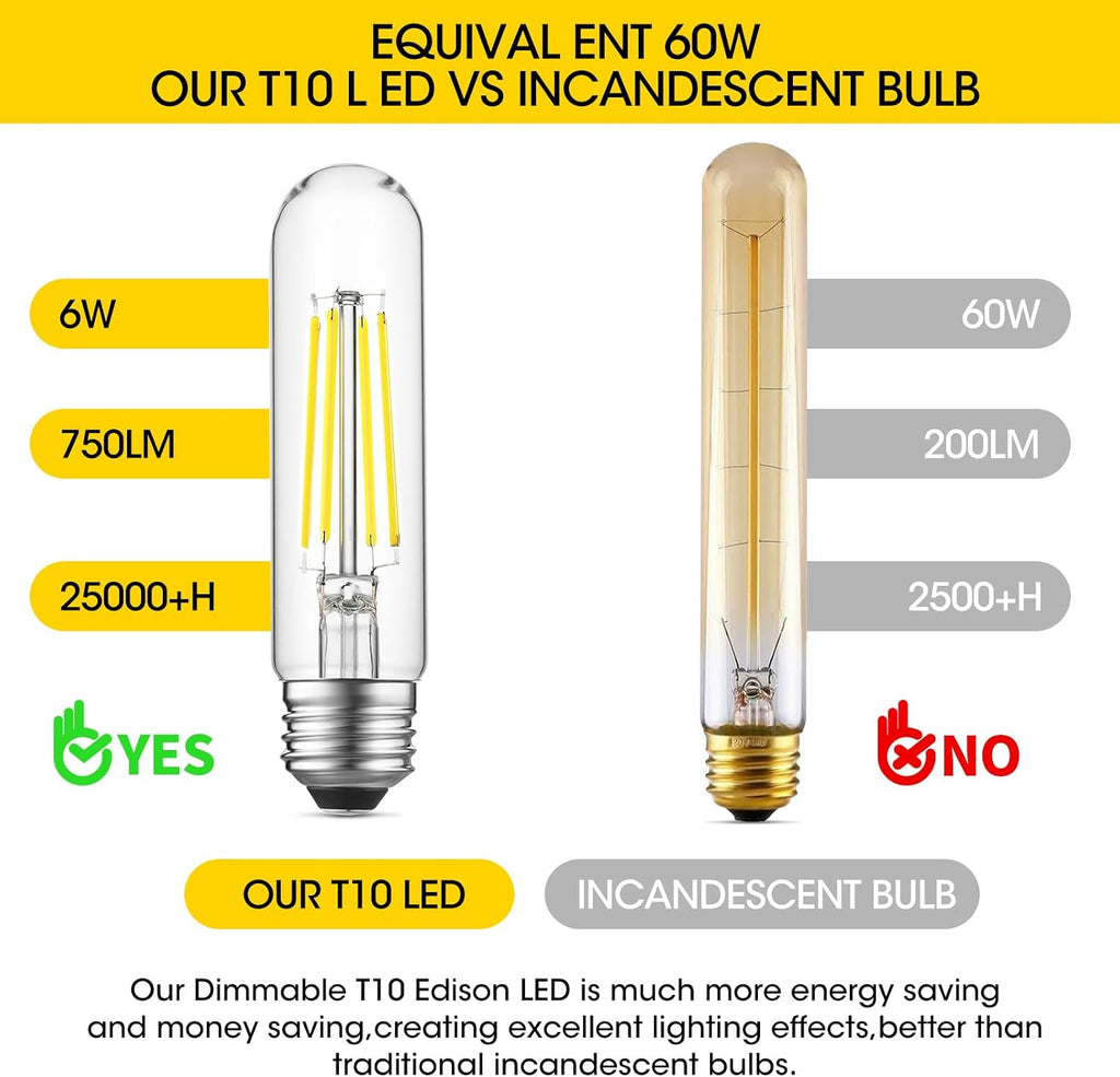 5" T10 Tubular LED Light Bulb, 60W Eq, Dimmable, Daylight 5000K, 4-Pack