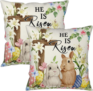 Easter Bunny Pillow Covers 18x18 Inch Rabbit Pattern Decorative Throw Pillow Covers Spring Holiday - Set of 2