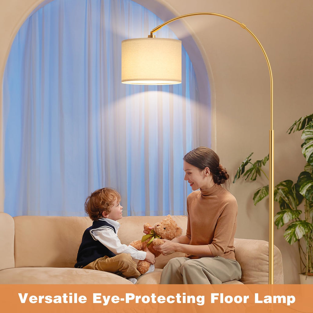 Dimmable Arc Floor Lamp with Remote, Color Temp Adjustable, Gold