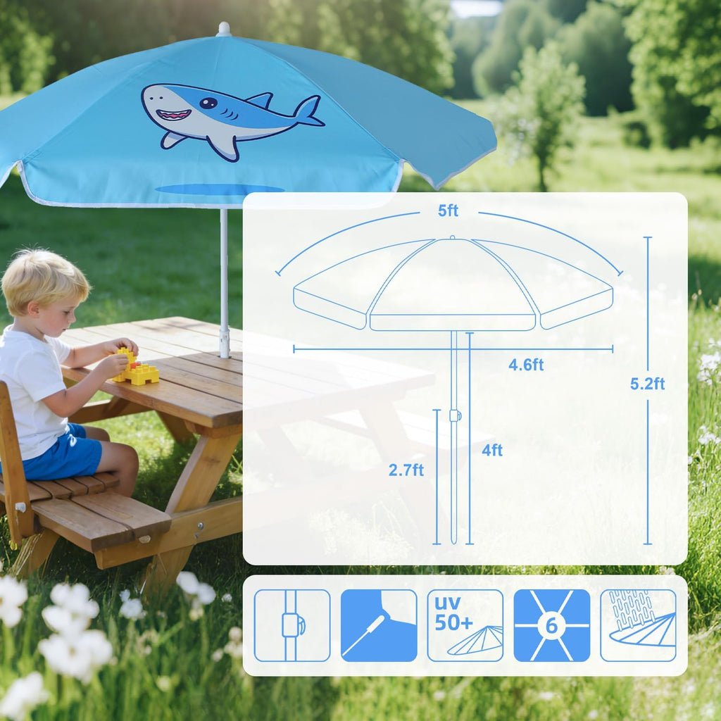 5ft Kids Beach Umbrella for Picnic, Water Table, Sand Box Sun Shade