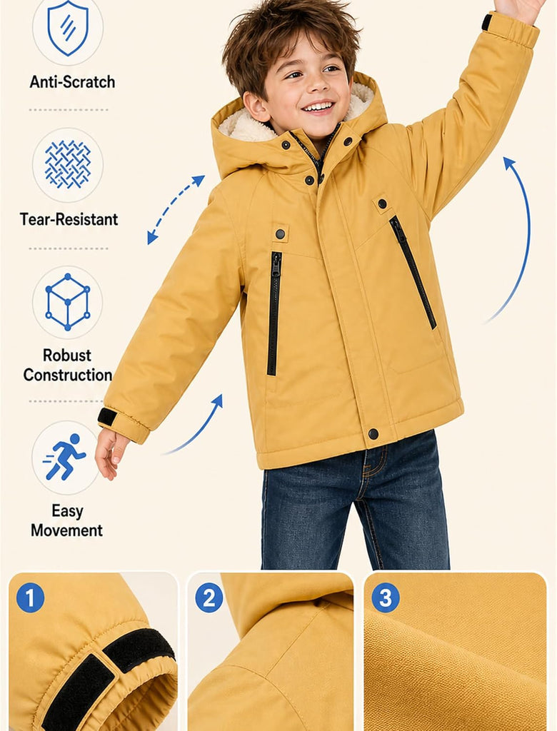 Kids Fleece-Lined Winter Coat Boys Girls Water-Resistant Jacket