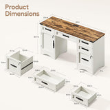 Farmhouse Executive Desk with Drawers, 55" Home Office Desks with Fast Charging Station, Lockable File Cabinet