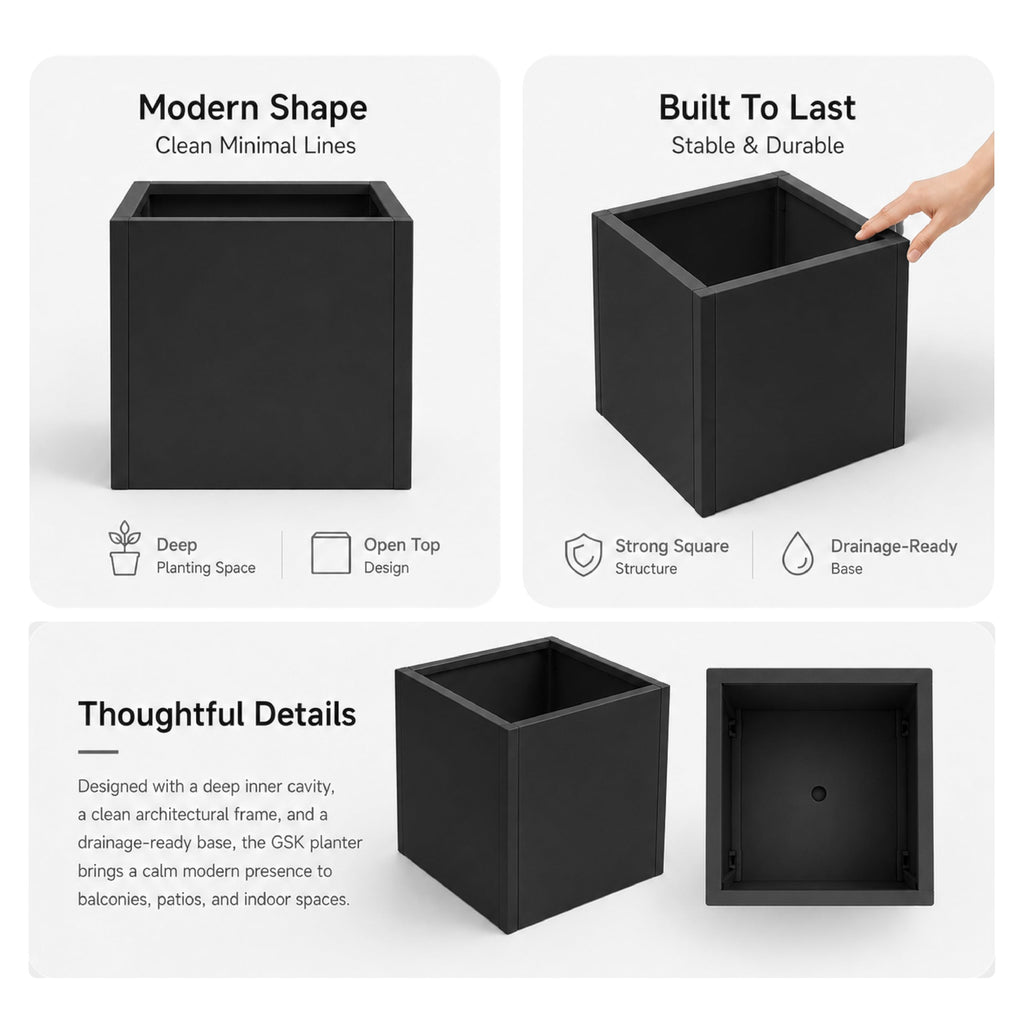 Galvanized Steel Metal Square Planter for Indoor Outdoor 1Set