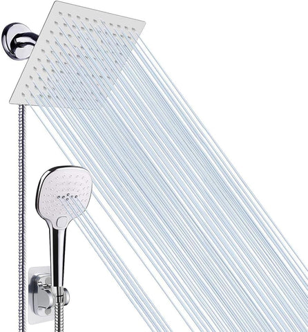 Shower Head with Hose, High Pressure Stainless Steel Rain Shower and 3 Settings Handheld Spray Combo with Push Button