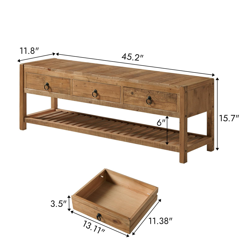 45.2" Reclaimed Solid Wood Entryway Storage Bench