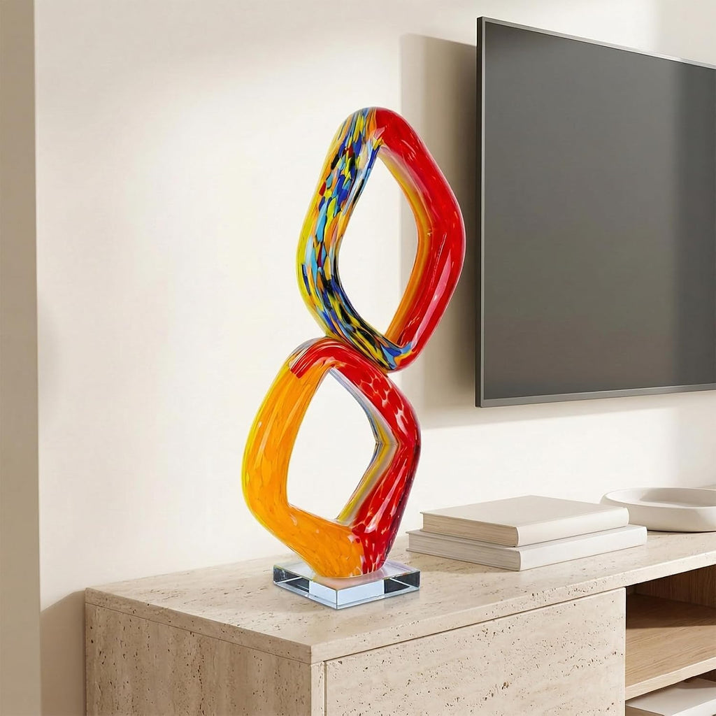 17.7in Tall Abstract Orange Glass Sculpture Large Hand Blown Handblown Statue Decor Living Room Shelf