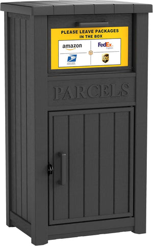 Package Delivery Box Secure, Waterproof Packages Drop Box Theft Parcel Drop Storage for Curbside, House, Black with Sign
