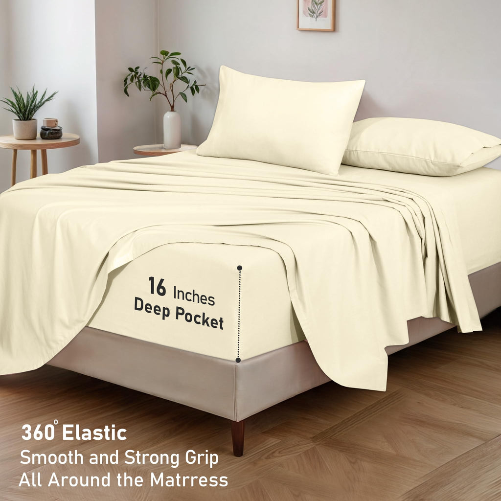 100% Organic Cotton Flannel Sheets Queen Size Bed Set, Winter White