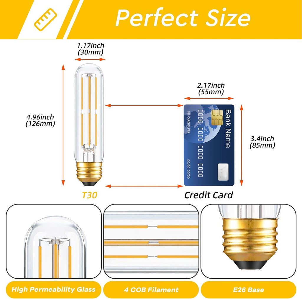 Dimmable E26 T10 LED Bulb Tube Light Bulbs 6W,2700K Solf White 600LM
