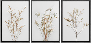 Framed Canvas Print Wall Art Wildflower Floral Botanical Prints Minimalist Wall Art Modern Farmhouse - 16"x24"x3 Black